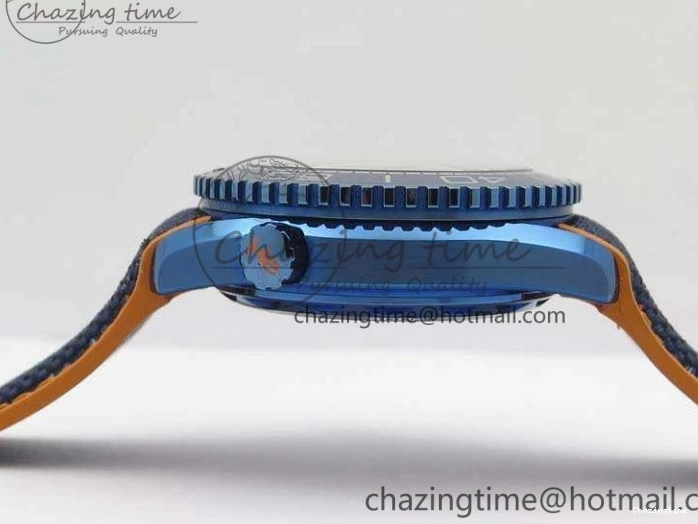 0818 FreshLook Planet Ocean 45mm GMT Blue DLC Black OMF Best Edition Blue Dial On Blue Gummy Strap A 8123